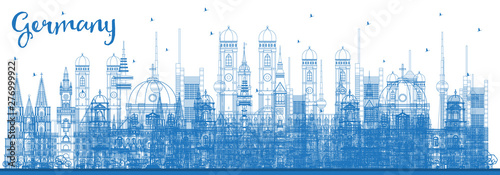 Outline Germany City Skyline with Blue Buildings.