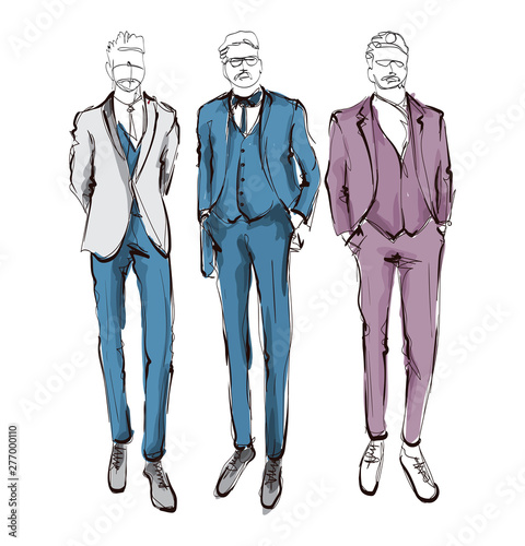 Stylish handsome mans in fashion clothes. Hand drawn beautiful young mens. Stylish mens. Fashion mens sketch. Fashion men model.