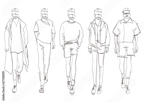 Stylish handsome mans in fashion clothes. Hand drawn beautiful young mens. Stylish mens. Fashion mens sketch. Fashion men model.