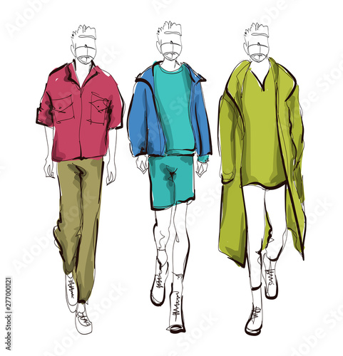 Stylish handsome mans in fashion clothes. Hand drawn beautiful young mens. Stylish mens. Fashion mens sketch. Fashion men model.