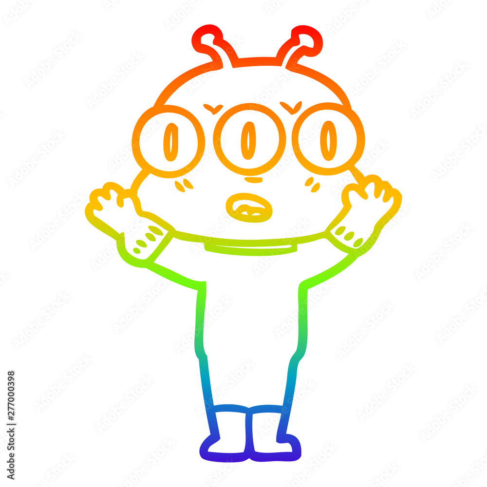 rainbow gradient line drawing cartoon three eyed alien