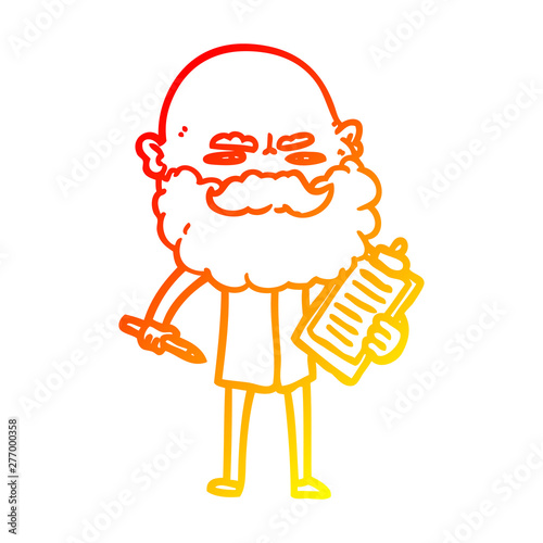 warm gradient line drawing cartoon man with beard frowning