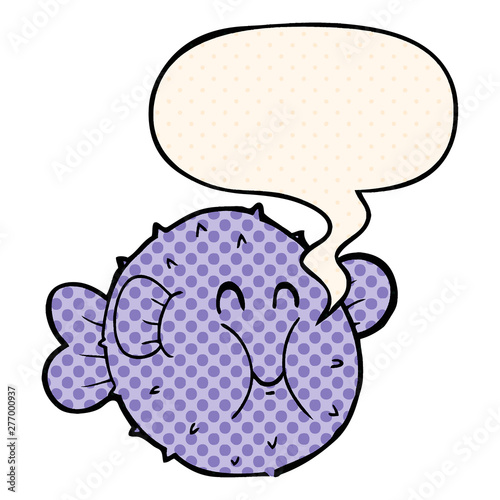 cartoon puffer fish and speech bubble in comic book style