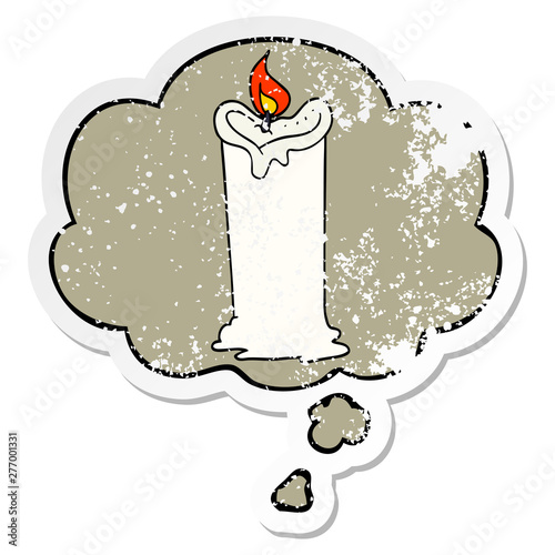 cartoon candle and thought bubble as a distressed worn sticker