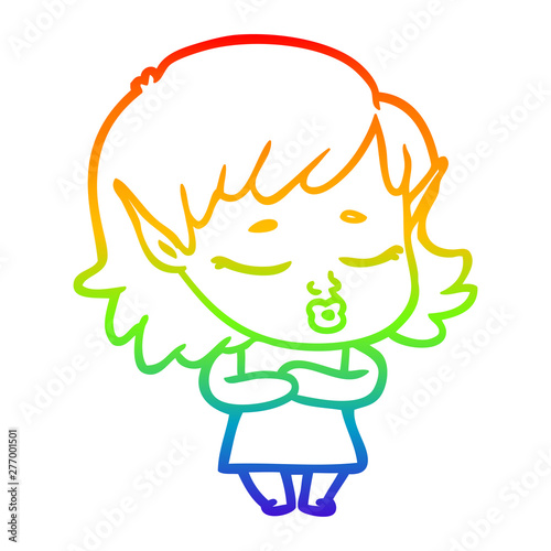 rainbow gradient line drawing shy cartoon elf girl