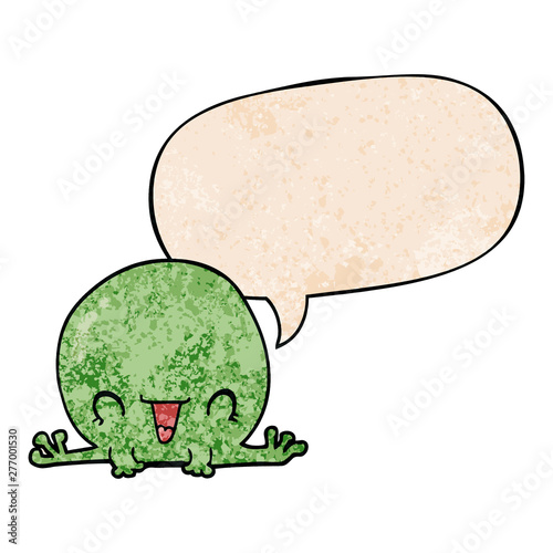 cartoon frog and speech bubble in retro texture style