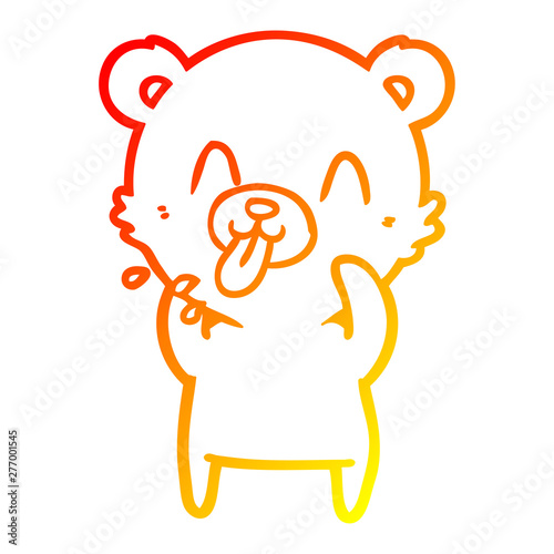 warm gradient line drawing rude cartoon polar bear sticking out tongue