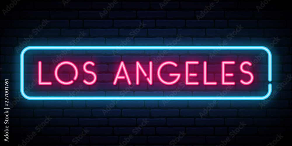 Los Angeles neon sign. Bright light signboard. Vector banner. Los Angeles neon sign. Bright light signboard. Vector banner.