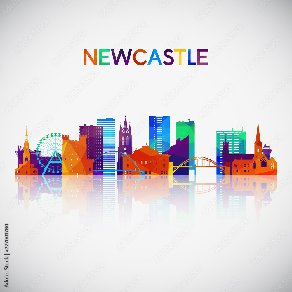 Newcastle skyline silhouette in colorful geometric style. Symbol for your design. Vector illustration.