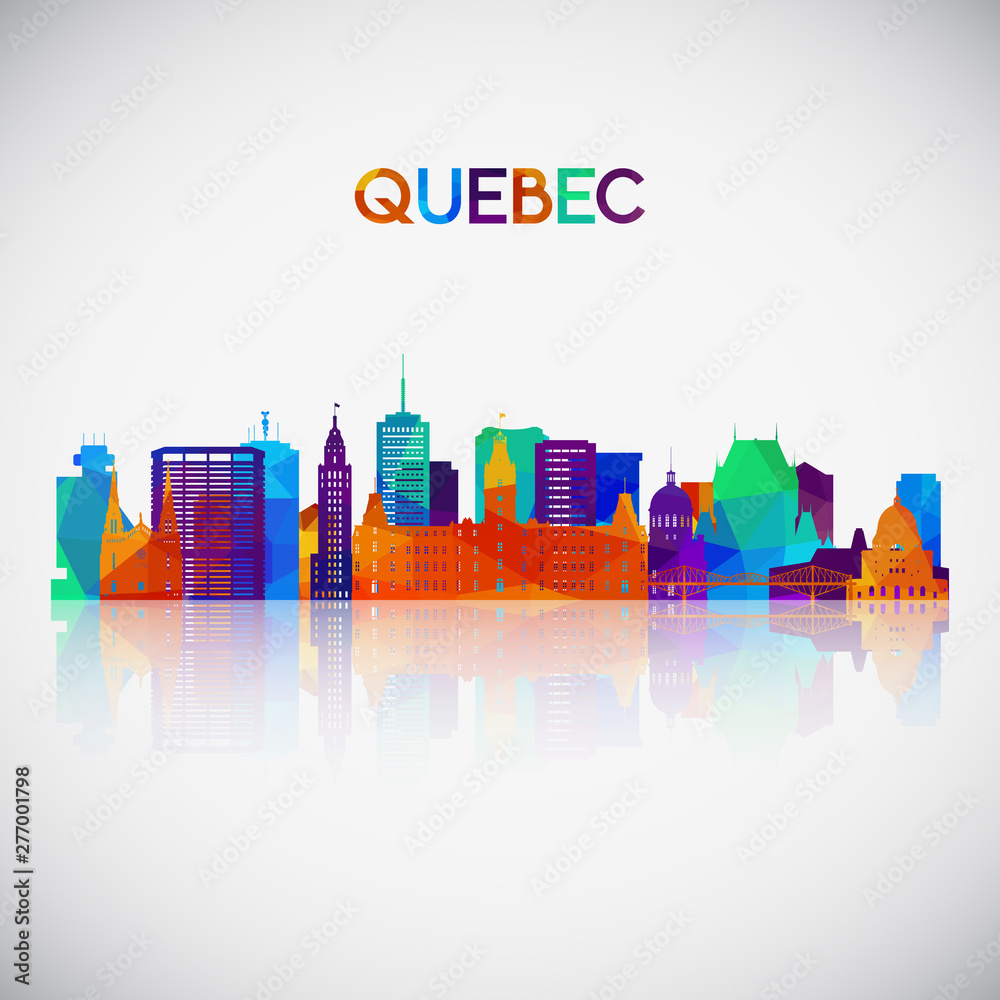 Quebec skyline silhouette in colorful geometric style. Symbol for your design. Vector illustration.