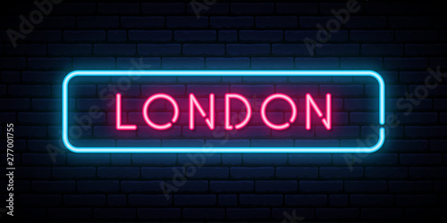 London neon sign. Bright light signboard. Vector banner.