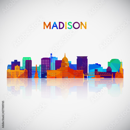 Madison skyline silhouette in colorful geometric style. Symbol for your design. Vector illustration.