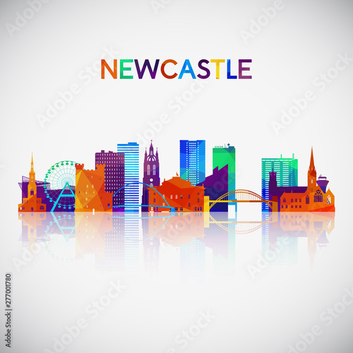 Newcastle skyline silhouette in colorful geometric style. Symbol for your design. Vector illustration.