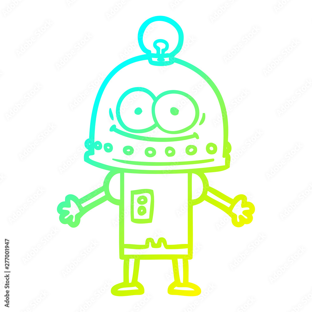 cold gradient line drawing happy carton robot with light bulb cold gradient line drawing happy carton robot with light bulb
