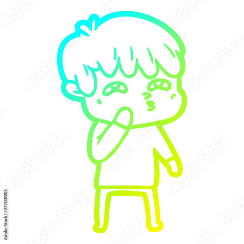 cold gradient line drawing cartoon curious man