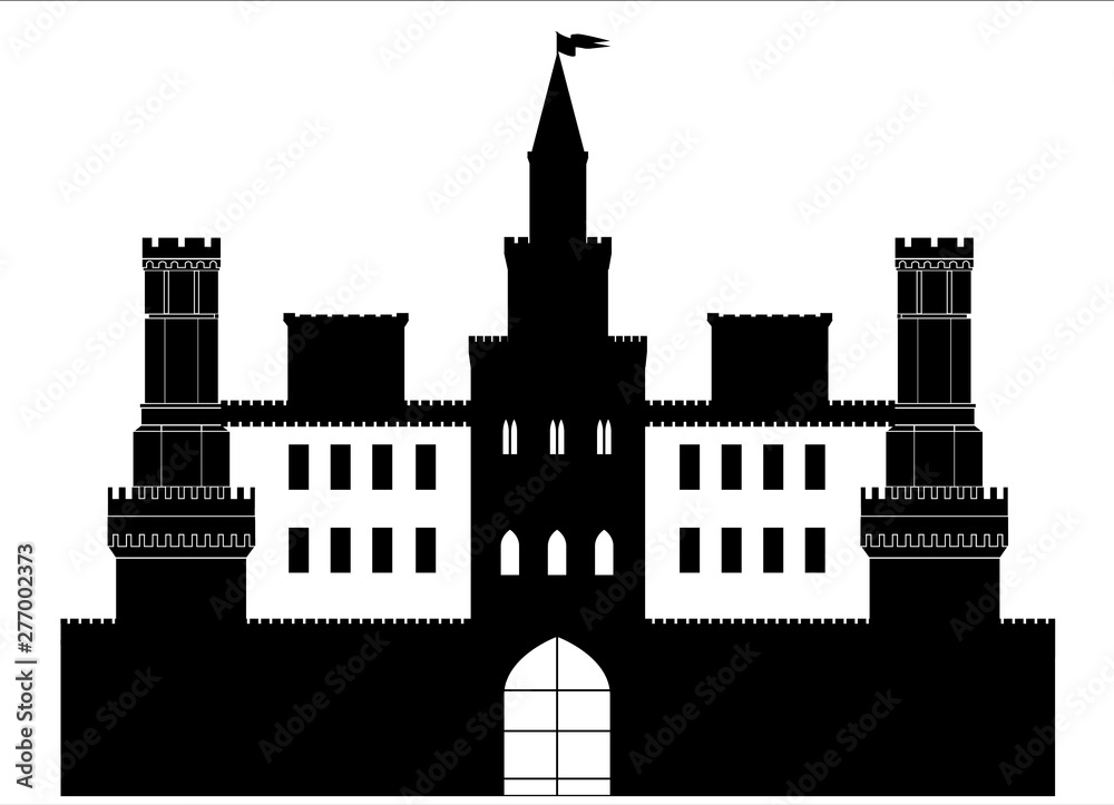 illustration of a fictional medieval fortress with towers