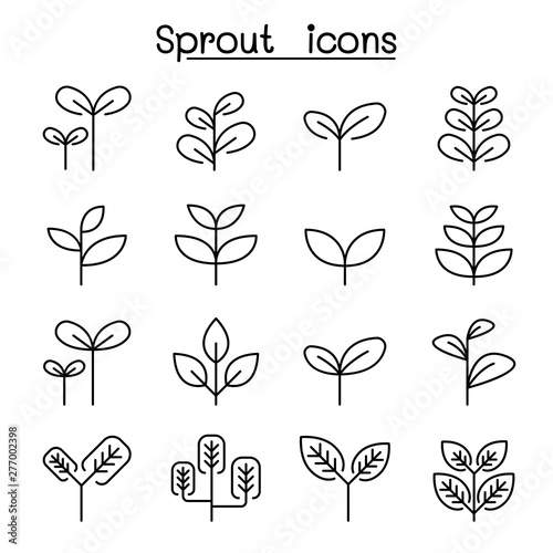 Fototapeta Naklejka Na Ścianę i Meble -  Sprout, plant, treetop, leaf icon set in thin line style