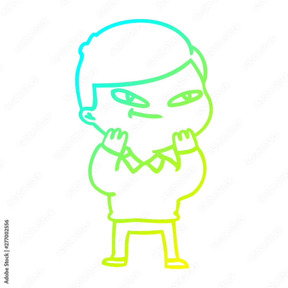 cold gradient line drawing cartoon boy