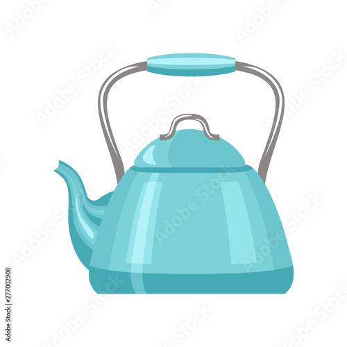 Teapot. Blue kettle icon isolated on white background. Vector illustration of kitchen utensils in cartoon flat style.