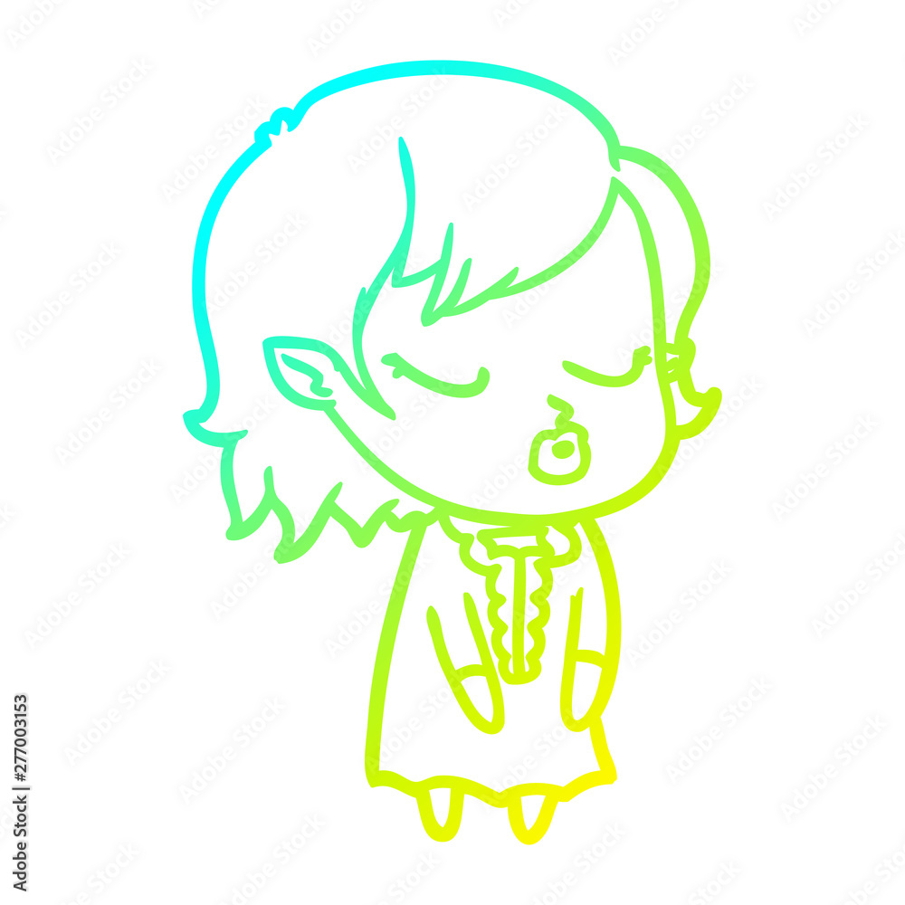 cold gradient line drawing cute cartoon vampire girl
