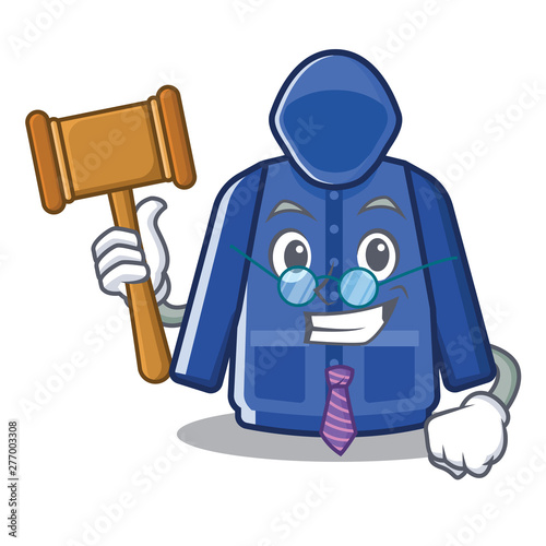 Judge raincoat behind in the character door