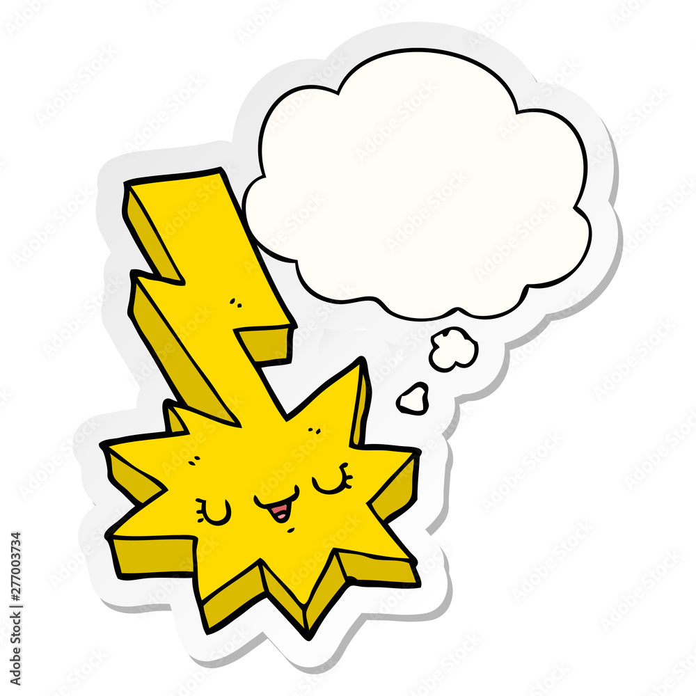 cartoon lightning strike and thought bubble as a printed sticker cartoon lightning strike and thought bubble as a printed sticker