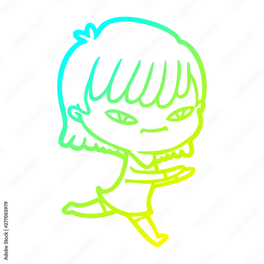 cold gradient line drawing cartoon woman