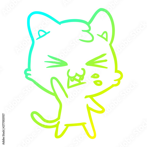 cold gradient line drawing cartoon cat hissing