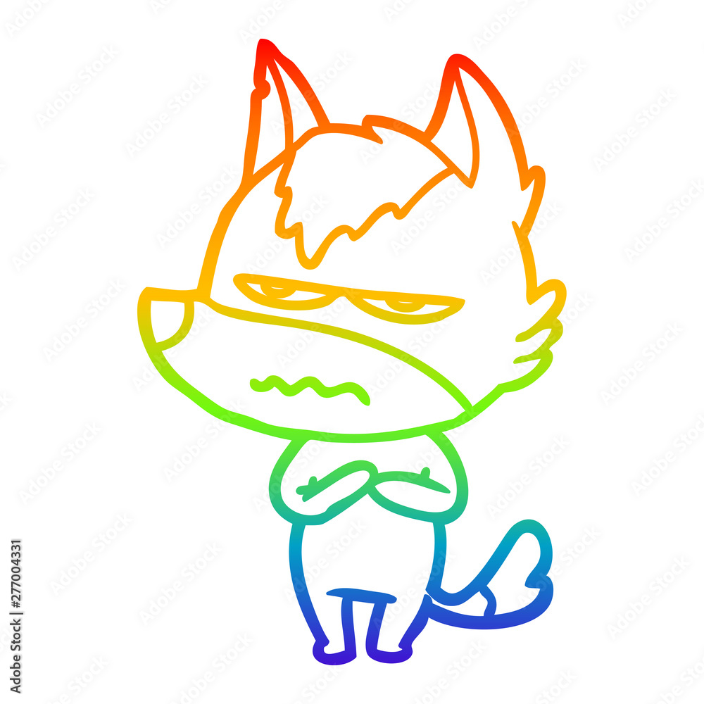 rainbow gradient line drawing cartoon annoyed wolf rainbow gradient line drawing cartoon annoyed wolf
