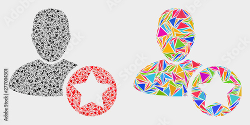 Star favourites person collage icon of triangle items which have various sizes and shapes and colors. Geometric abstract vector design concept of star favourites person.