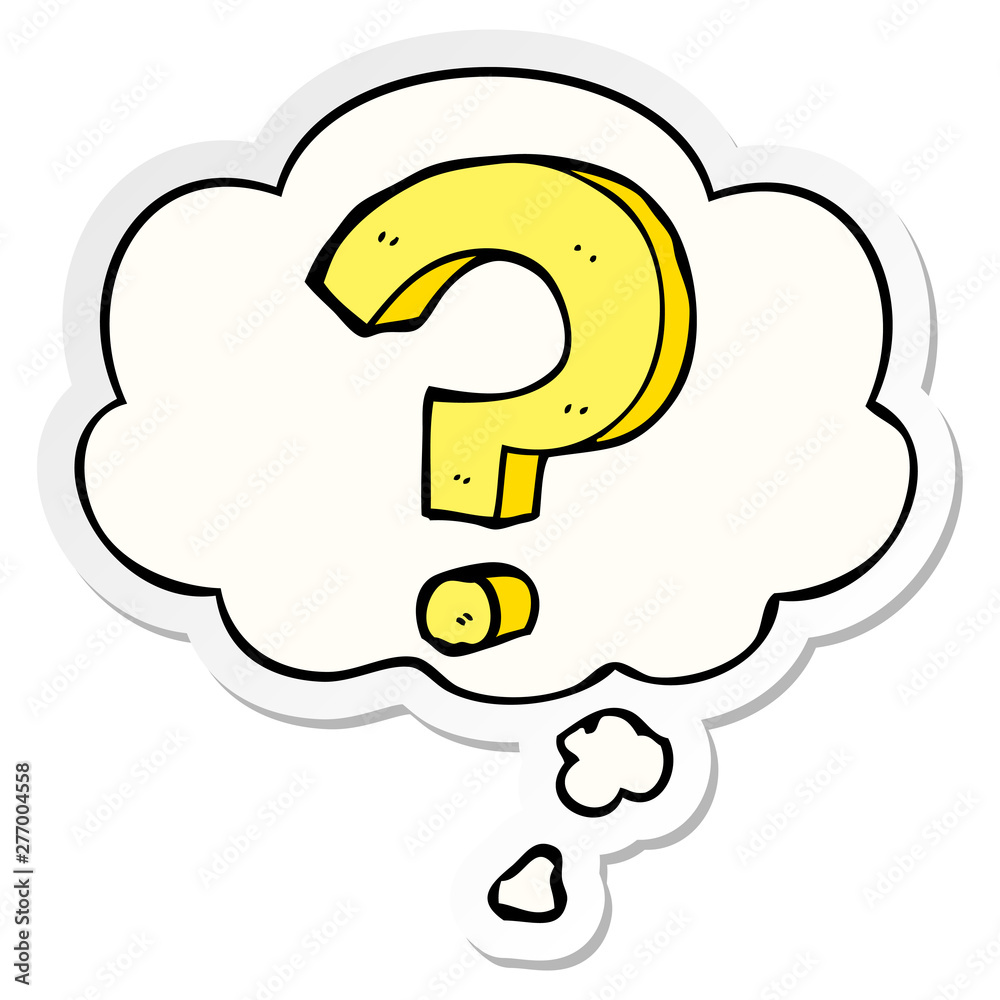 cartoon question mark and thought bubble as a printed sticker cartoon question mark and thought bubble as a printed sticker