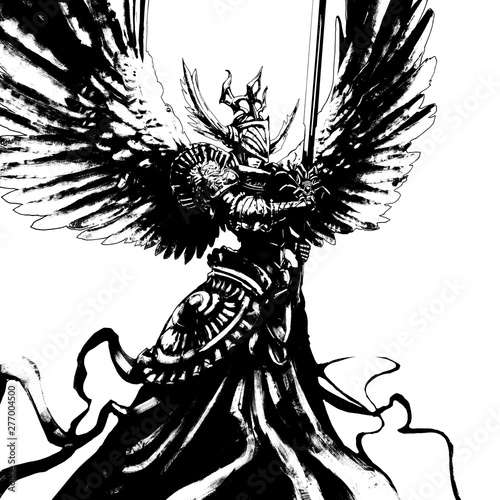 Wallpaper Mural An angel with large spread wings in armor and with a sword Torontodigital.ca