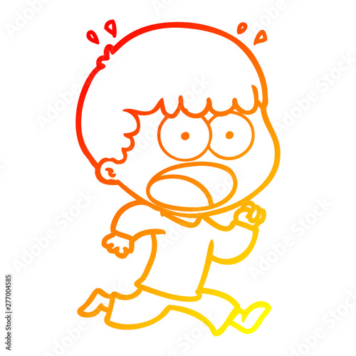 warm gradient line drawing cartoon shocked man running away