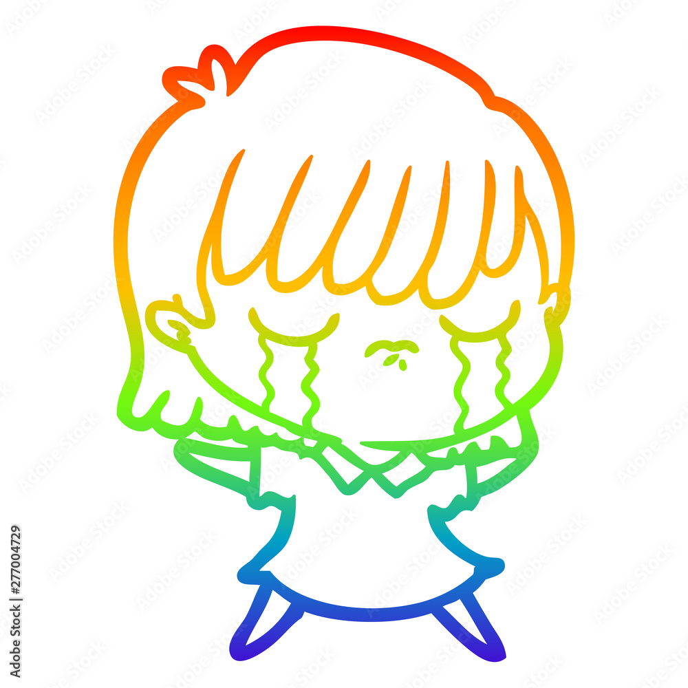 rainbow gradient line drawing cartoon woman crying rainbow gradient line drawing cartoon woman crying