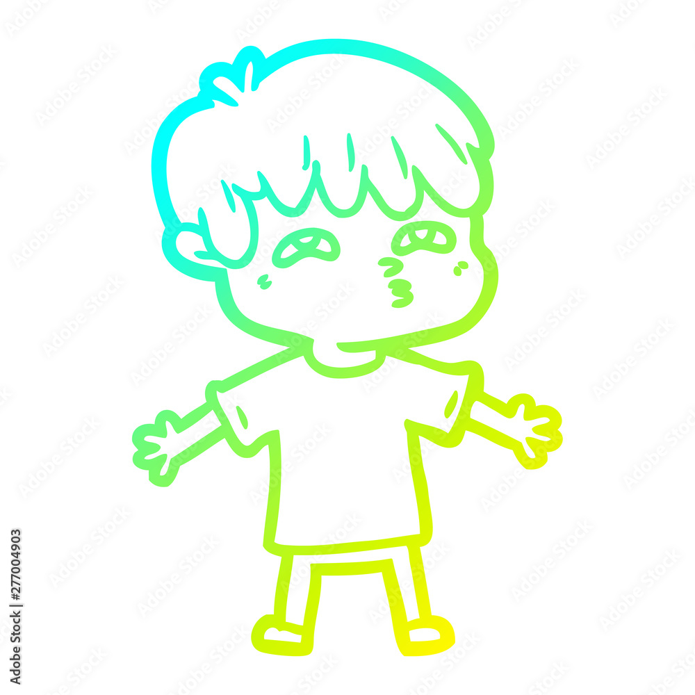 cold gradient line drawing cartoon man confused