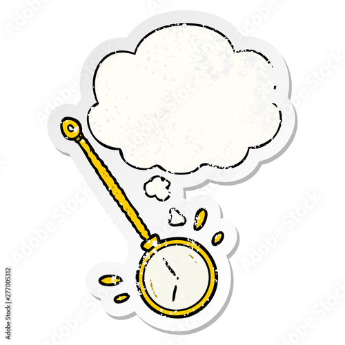 cartoon gold watch and thought bubble as a distressed worn sticker