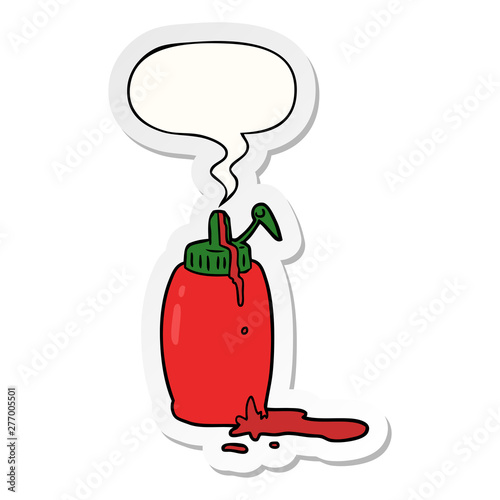 cartoon tomato ketchup bottle and speech bubble sticker