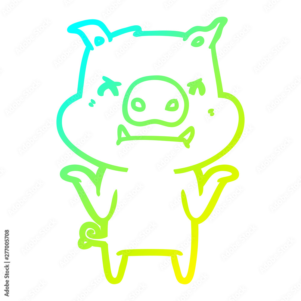 cold gradient line drawing angry cartoon pig shrugging shoulders cold gradient line drawing angry cartoon pig shrugging shoulders