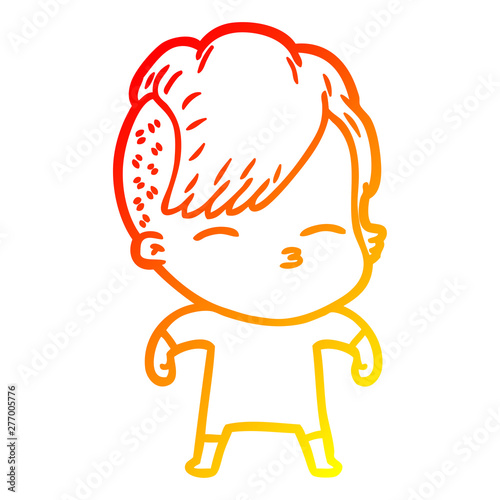 warm gradient line drawing cartoon squinting girl