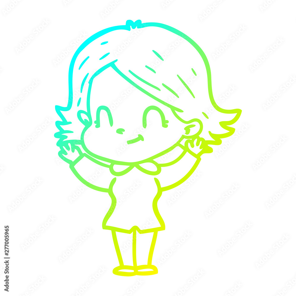 cold gradient line drawing cartoon friendly girl