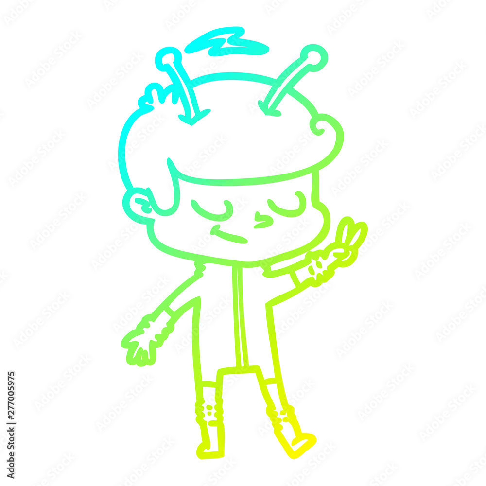 cold gradient line drawing friendly cartoon spaceman
