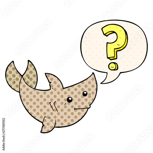 cartoon shark asking question and speech bubble in comic book style