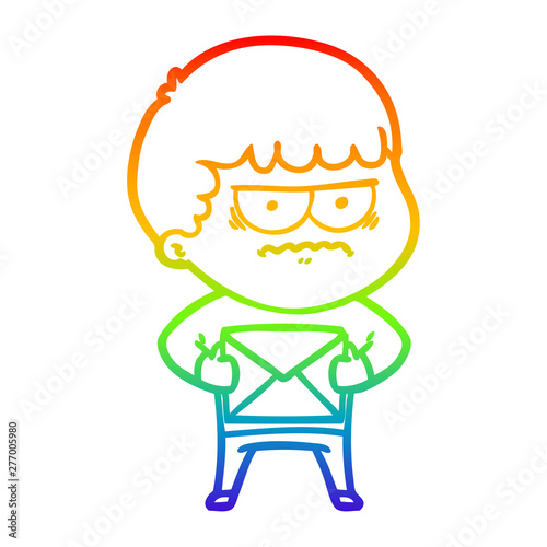 rainbow gradient line drawing cartoon annoyed man
