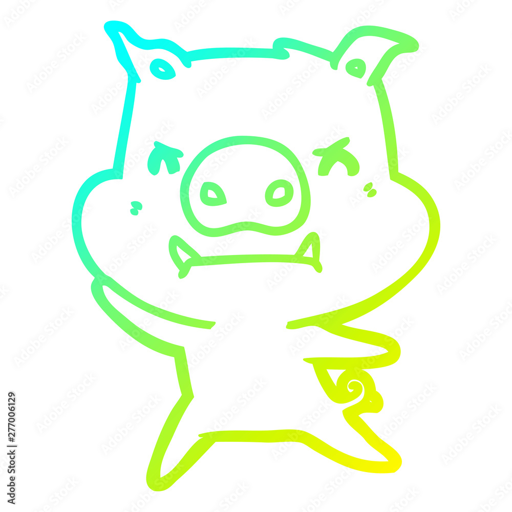 cold gradient line drawing angry cartoon pig