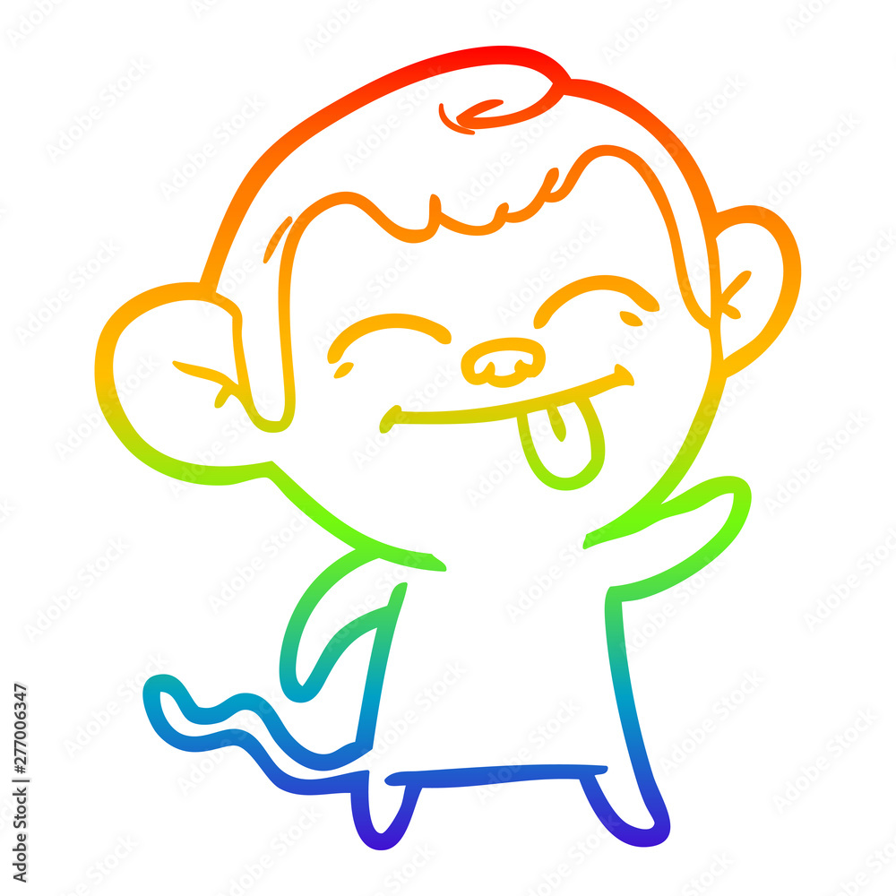 Obraz premium rainbow gradient line drawing funny cartoon monkey