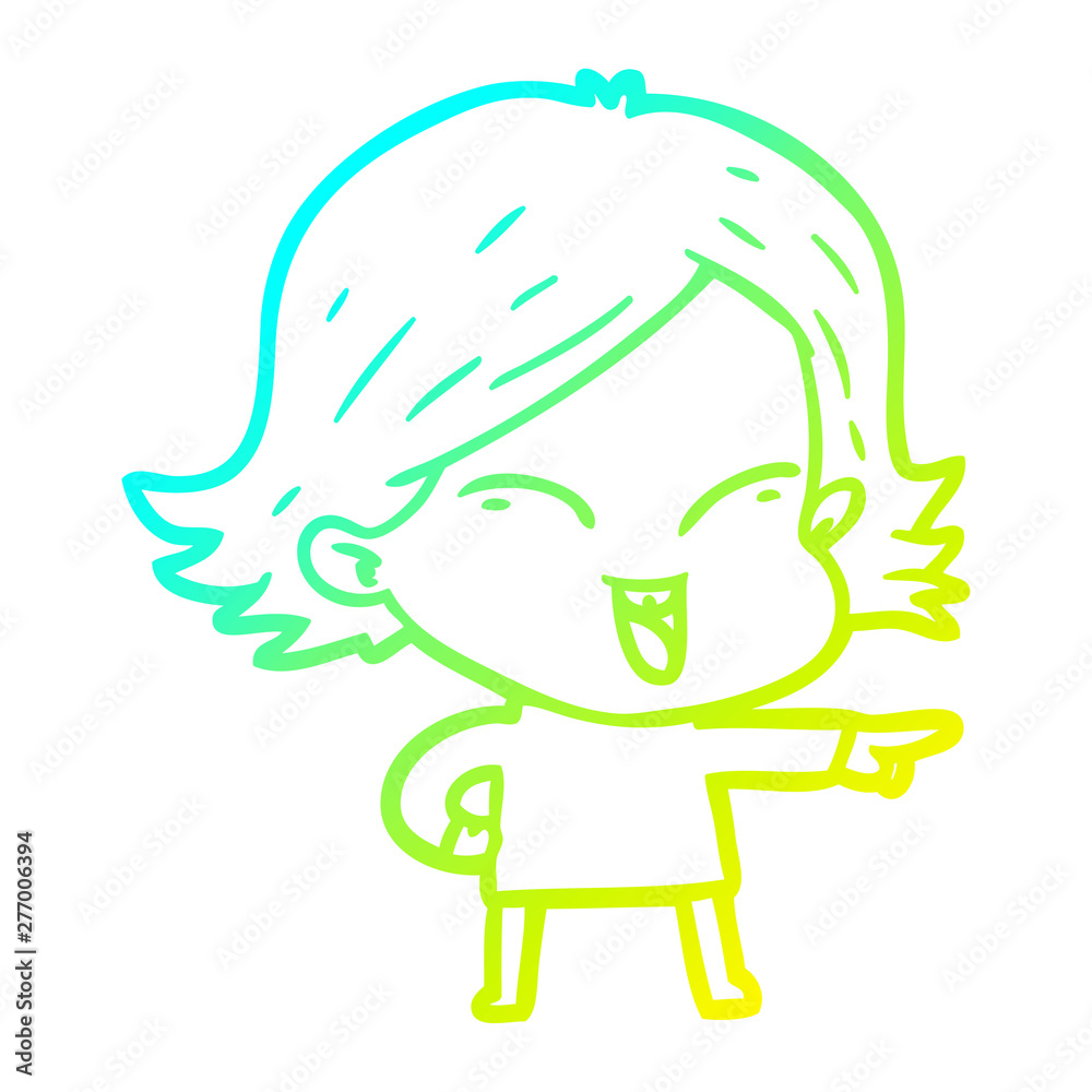 cold gradient line drawing happy cartoon girl cold gradient line drawing happy cartoon girl