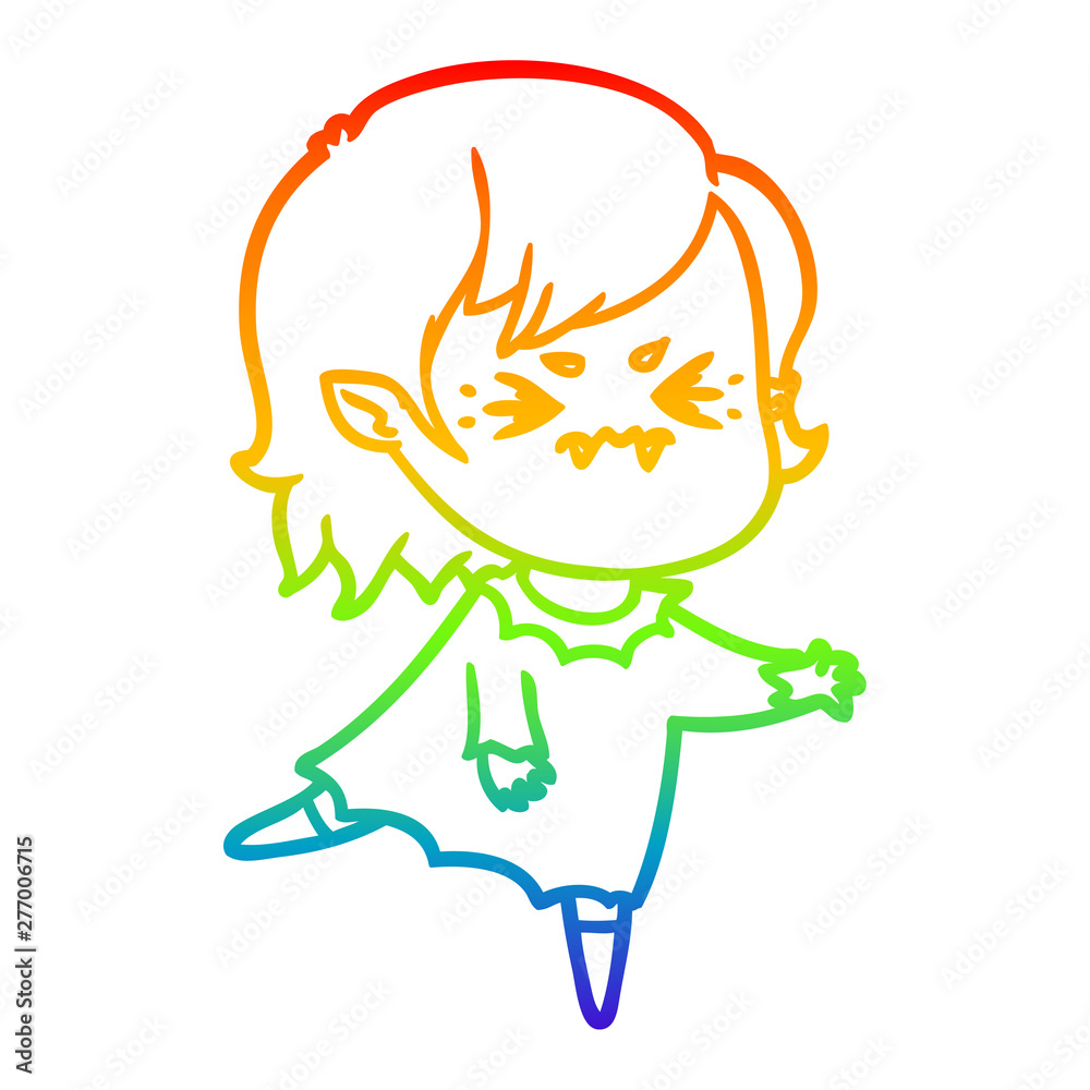 rainbow gradient line drawing annoyed cartoon vampire girl rainbow gradient line drawing annoyed cartoon vampire girl