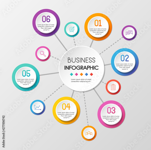 Business circle infograph with 6 steps. Vector
