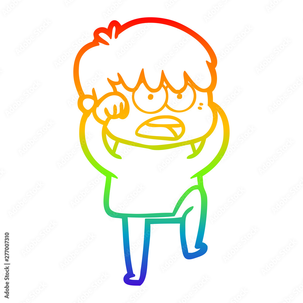 rainbow gradient line drawing worried cartoon boy rainbow gradient line drawing worried cartoon boy