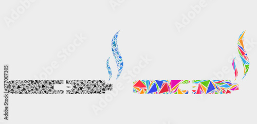 Vape smoke mosaic icon of triangle elements which have different sizes and shapes and colors. Geometric abstract vector illustration of vape smoke.